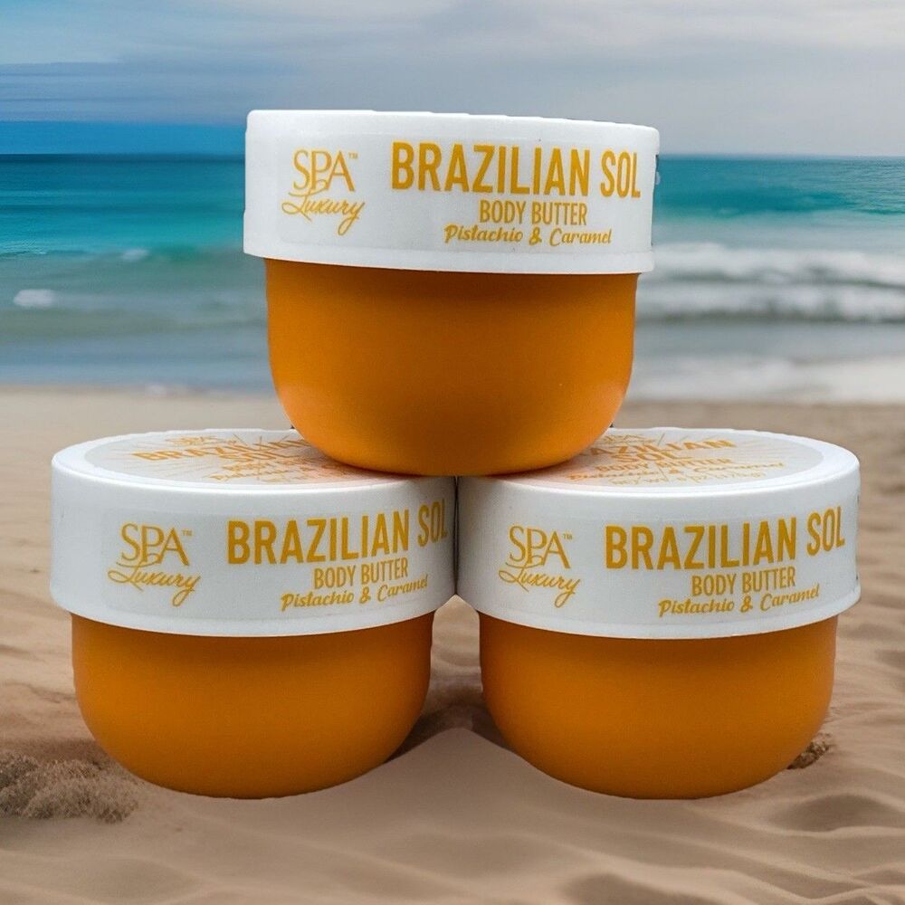 New! Spa Luxury Brazilian Sol Body Butter Pistachio & Caramel 6oz Set Of 3